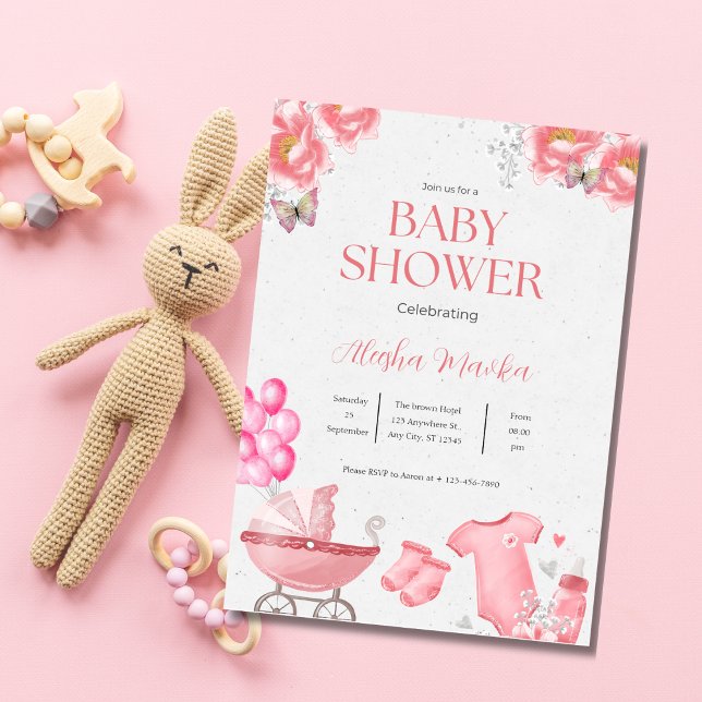 cute Blush Pink Floral Baby Shower Invitation  (Creator Uploaded)