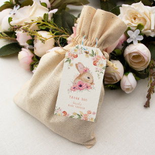 Cute Blush Pink Floral Bunny Baby Shower  Gift Tags