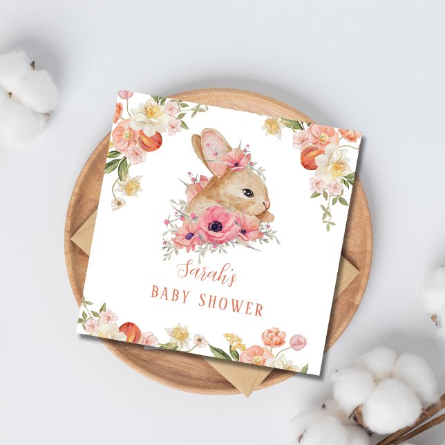 cute blush pink floral bunny baby shower napkin (Creator Uploaded)
