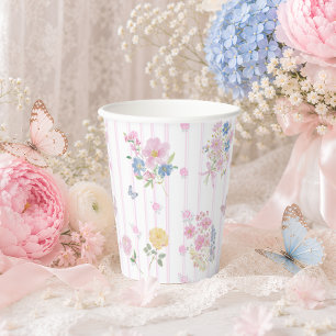Cute Blush Pink Floral Girl Baby Shower Paper Cups