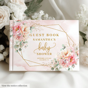 Cute blush pink flowers baby shower guest book
