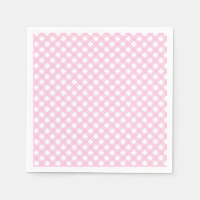 Cute Blush Pink Gingham Pattern Napkin (Front)