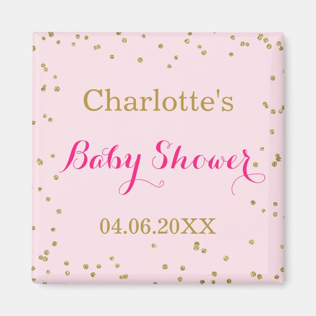 Cute Blush Pink Gold Glitter Confetti Baby Shower Magnet (Front)