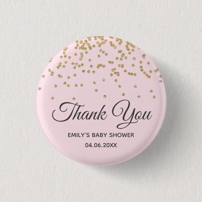Cute Blush Pink Gold Glitter Thank You Baby Shower 3 Cm Round Badge (Front)