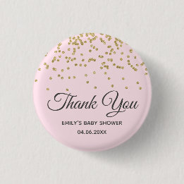 Cute Blush Pink Gold Glitter Thank You Baby Shower 3 Cm Round Badge