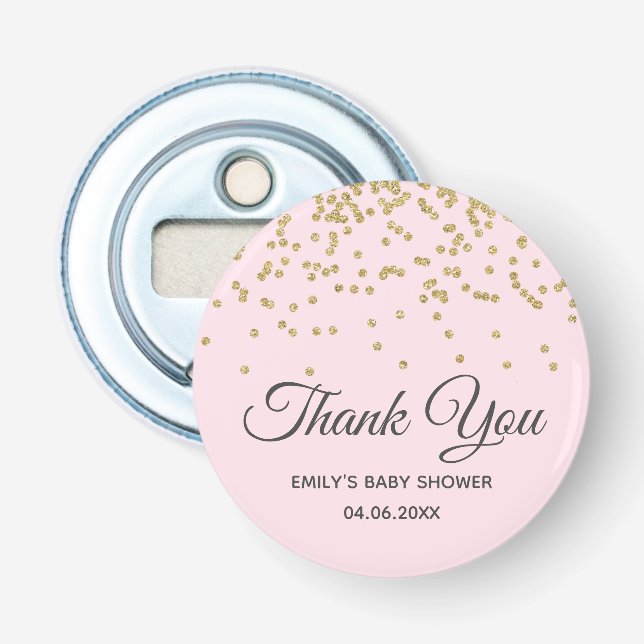 Cute Blush Pink Gold Glitter Thank You Baby Shower Bottle Opener (Front)