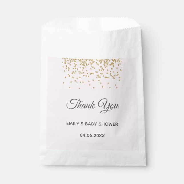 Cute Blush Pink Gold Glitter Thank You Baby Shower Favour Bags (Front)