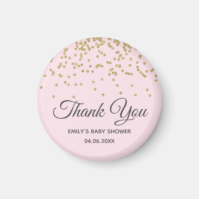 Cute Blush Pink Gold Glitter Thank You Baby Shower Magnet (Front)