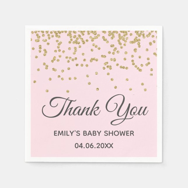 Cute Blush Pink Gold Glitter Thank You Baby Shower Napkin (Front)