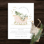 Cute Blush Pink Gold Winter Sleigh Baby Shower Thank You Card<br><div class="desc">Sleigh Winter Theme Collection.- it's a cute pastel watercolor Illustration of blush pink gold sleigh filled with Christmas pine tree, gifts and winter berries with classy gold star frame and snowfall in the background. Perfect for your little ones winter birthday party. It’s very easy to customise, with your personal details....</div>