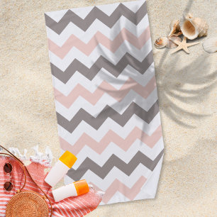 Cute Blush Pink Grey Chevron Pattern Beach Towel