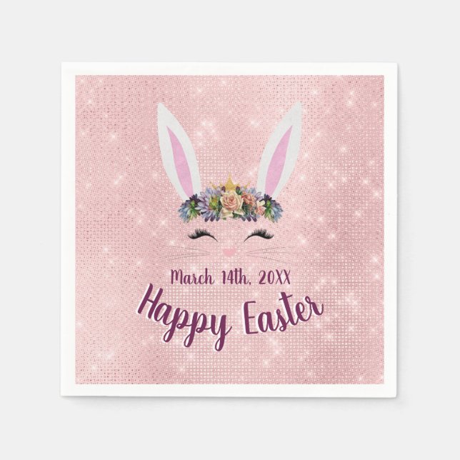 Cute Blush Pink Happy Easter Bunny Napkin (Front)