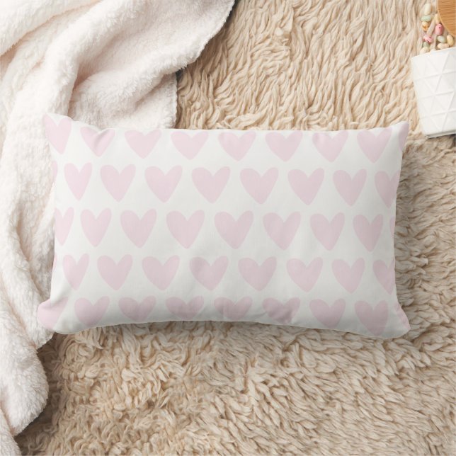 Cute Blush Pink Hearts Pattern Girls Nursery Lumbar Cushion (Blanket)