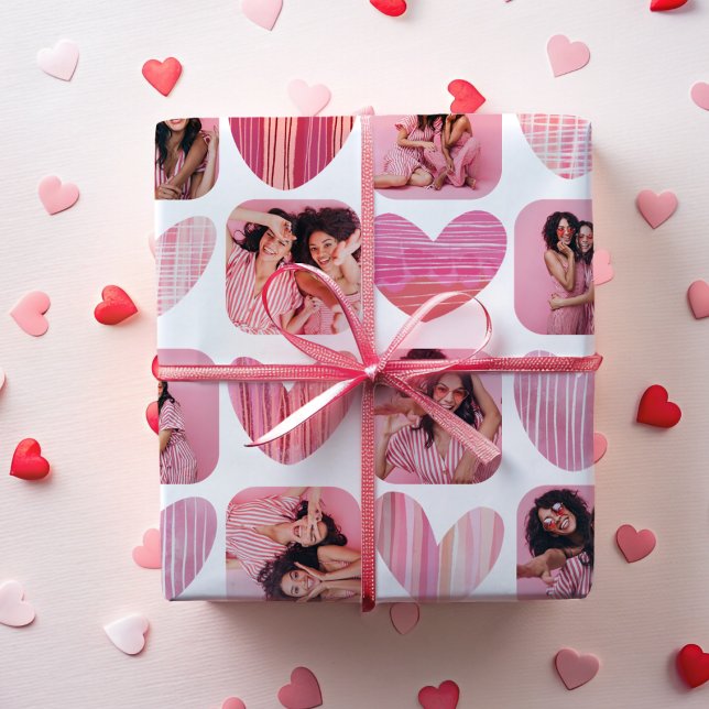 Cute Blush Pink Hearts & Photo Keepsake Wrapping Paper Sheet (Creator Uploaded)