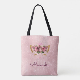 Cute Blush Pink Kitty Monogram Party Tote Bag