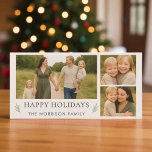 Cute Blush Pink Merry Christmas 3 Photo Botanical  Holiday Card<br><div class="desc">Share joy with this cute blush pink Merry Christmas card. The 8×4 panoramic layout features three family photo spots, a classic “Merry Christmas” greeting in deep green text, and delicate botanical sprigs for a modern yet timeless look. The back of the card continues the design with a coordinating greenery pattern,...</div>
