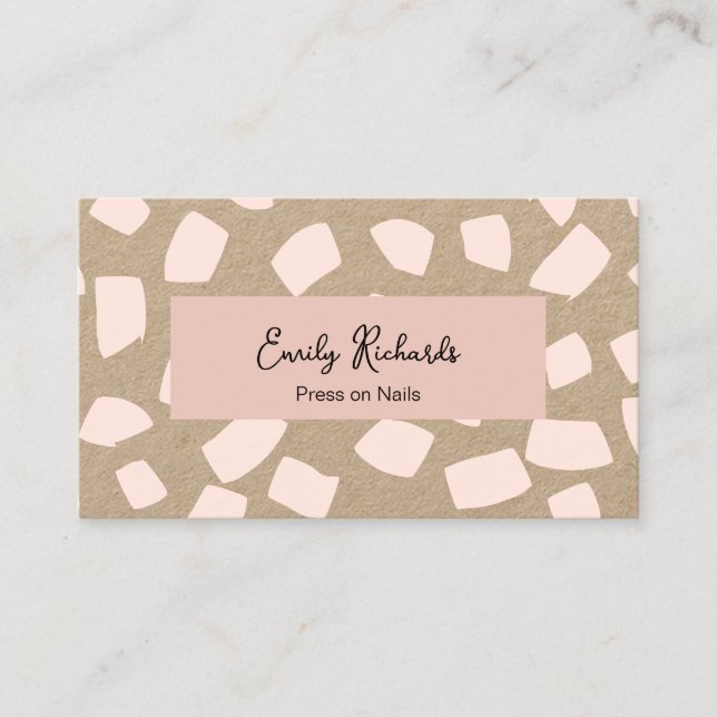 Cute Blush Pink Press on Nails Kraft Business Card (Front)