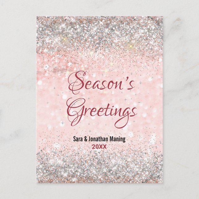 Cute blush pink silver glitter Christmas new year Postcard (Front)