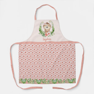Cute blush pink sloth floral personalised apron