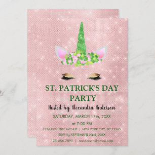 Cute Blush Pink Unicorn St. Patrick's Day Party Invitation