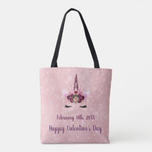 Cute Blush Pink Unicorn Valentine's Day Party Tote Bag