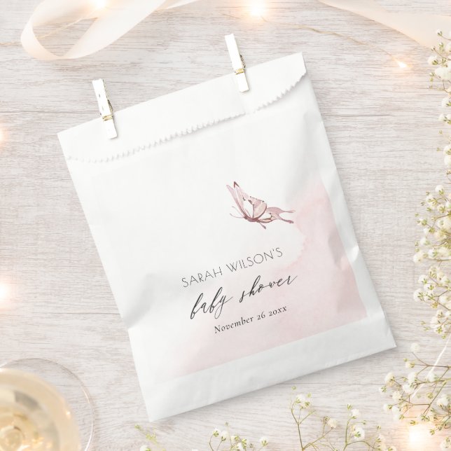 Cute Blush Pink Watercolor Butterfly Baby Shower  Favour Bags (Clipped)
