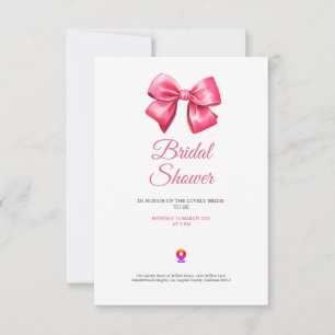 cute blush pinky bow bridal shower invitation