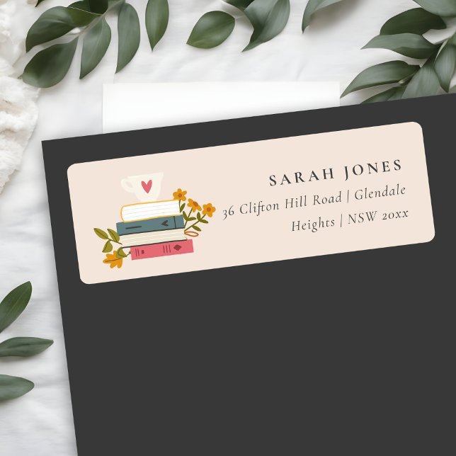 Cute Blush Stacked Storybooks Floral Address (Creator Uploaded)