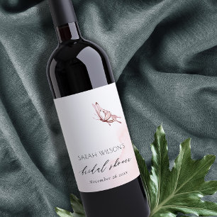 CUTE BLUSH WATERCOLOR BUTTERFLY BRIDAL SHOWER WINE LABEL