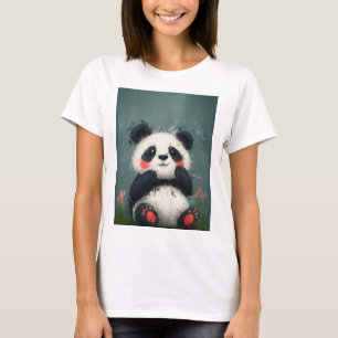 Cute Blushing Panda - Digital Painting T-Shirt
