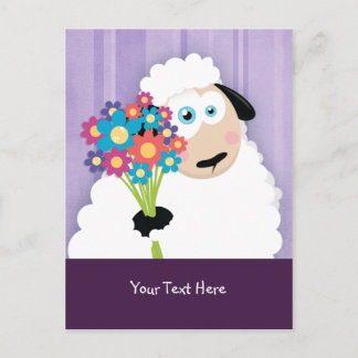 Cute Blushing Sheep Holding Flowers Postcards