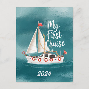 Cute Boat - My First Cruise - Custom Holiday Postcard