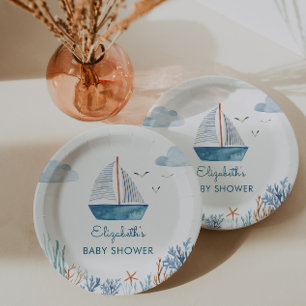 Cute Boat Nautical Baby Shower  Paper Plate