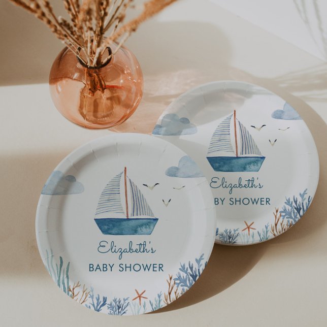 Cute Boat Nautical Baby Shower  Paper Plate (Creator Uploaded)