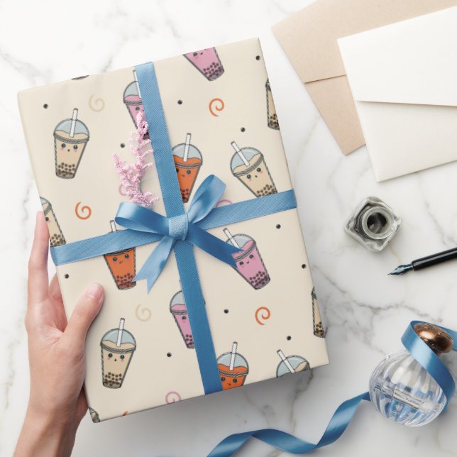 Cute Boba Bubble Tea Wrapping Paper (Gifting)