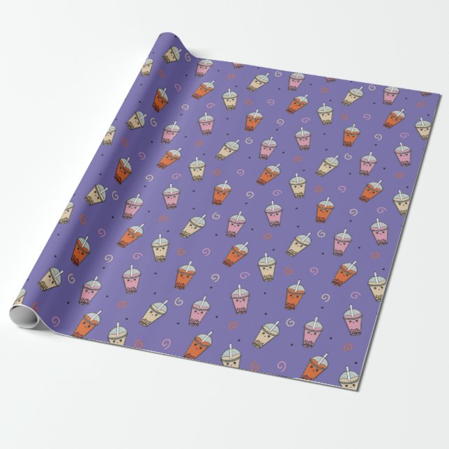 Cute Boba Bubble Tea Wrapping Paper (Unrolled)