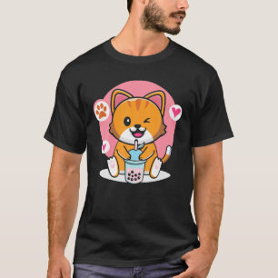 Cute Boba Cat Bubble Tea Anime Kawaii Neko T-Shirt