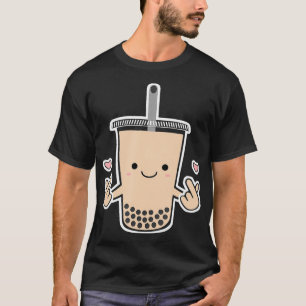 Cute Boba KPop Bubble Milk Tea Korean Finger Heart T-Shirt