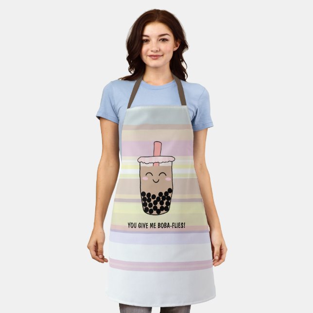 Cute Boba Milk Tea Pun All-Over Print Apron (Worn)