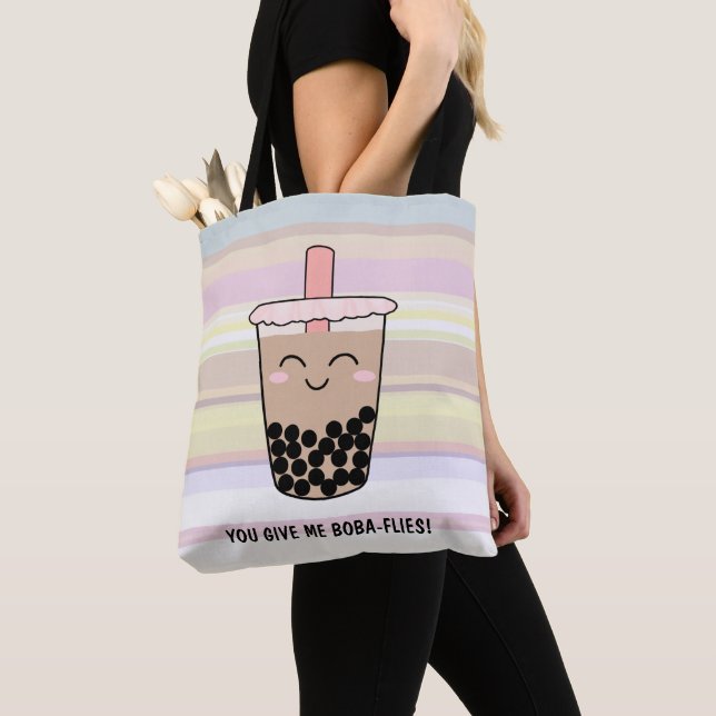 Cute Boba Milk Tea Pun Tote Bag (Close Up)