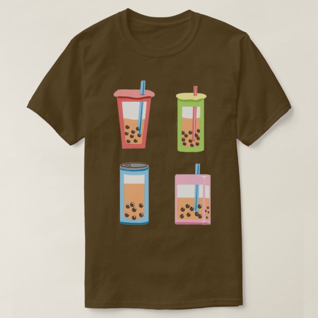 Cute Boba Milk Tea Set Sticker Sheet T-Shirt (Design Front)
