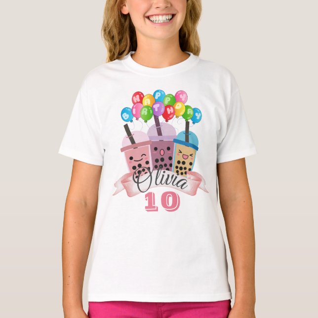 Cute Boba Tea Birthday Party Celebration T-Shirt (Front)