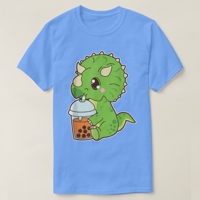 Cute Boba Triceratops Dinosaur Thai Iced Bubble Mi T-Shirt (Design Front)