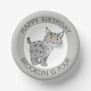Cute bobcat lynx cartoon personalised birthday paper plate