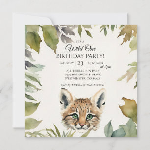 Cute Bobcat Wild One 1st Birthday Party Invitation