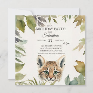 Cute Bobcat Woodland Birthday Party Invitation
