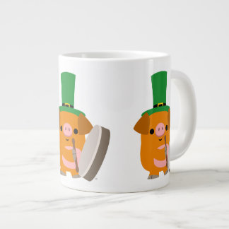 Cute Bodhran Playing Cartoon Pig Large Coffee Mug