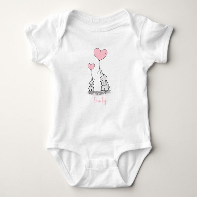 Cute bodysuit with baby elephants and name (Front)