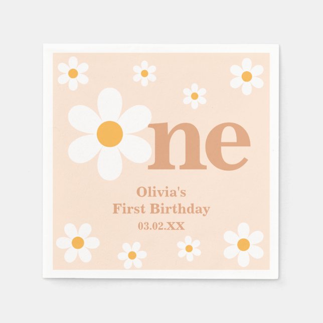 Cute Bohemian Daisy First Birthday Napkin (Front)