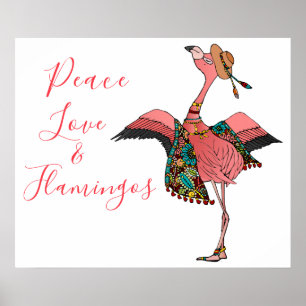 Cute Bohemian Peace Love & Flamingo Poster Paper